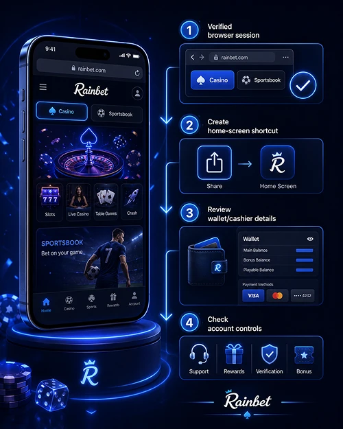 Rainbet home screen shortcut instruction